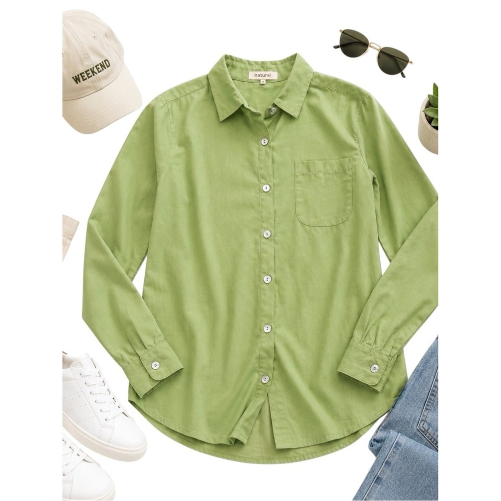 TravelSmith Lime Green Button Up Shirt Womens Medium Travel Casual Lightweight